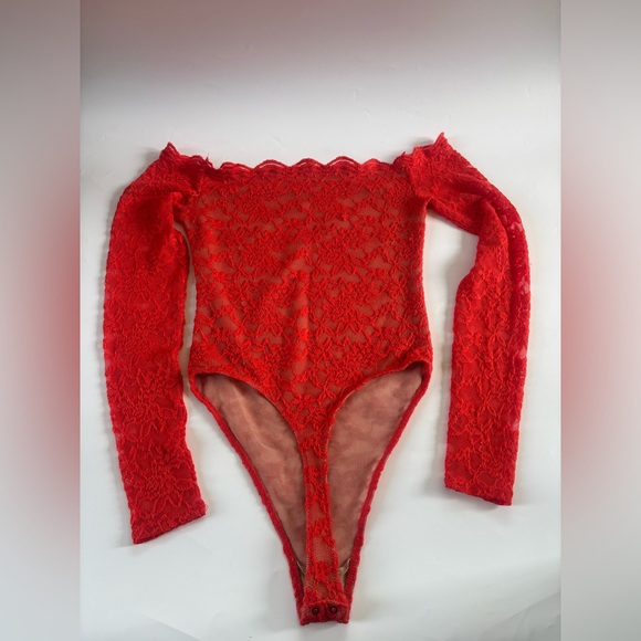 Free People orange Intimately Sheer Lace  Body Suit Size XS - Picture 4 of 7